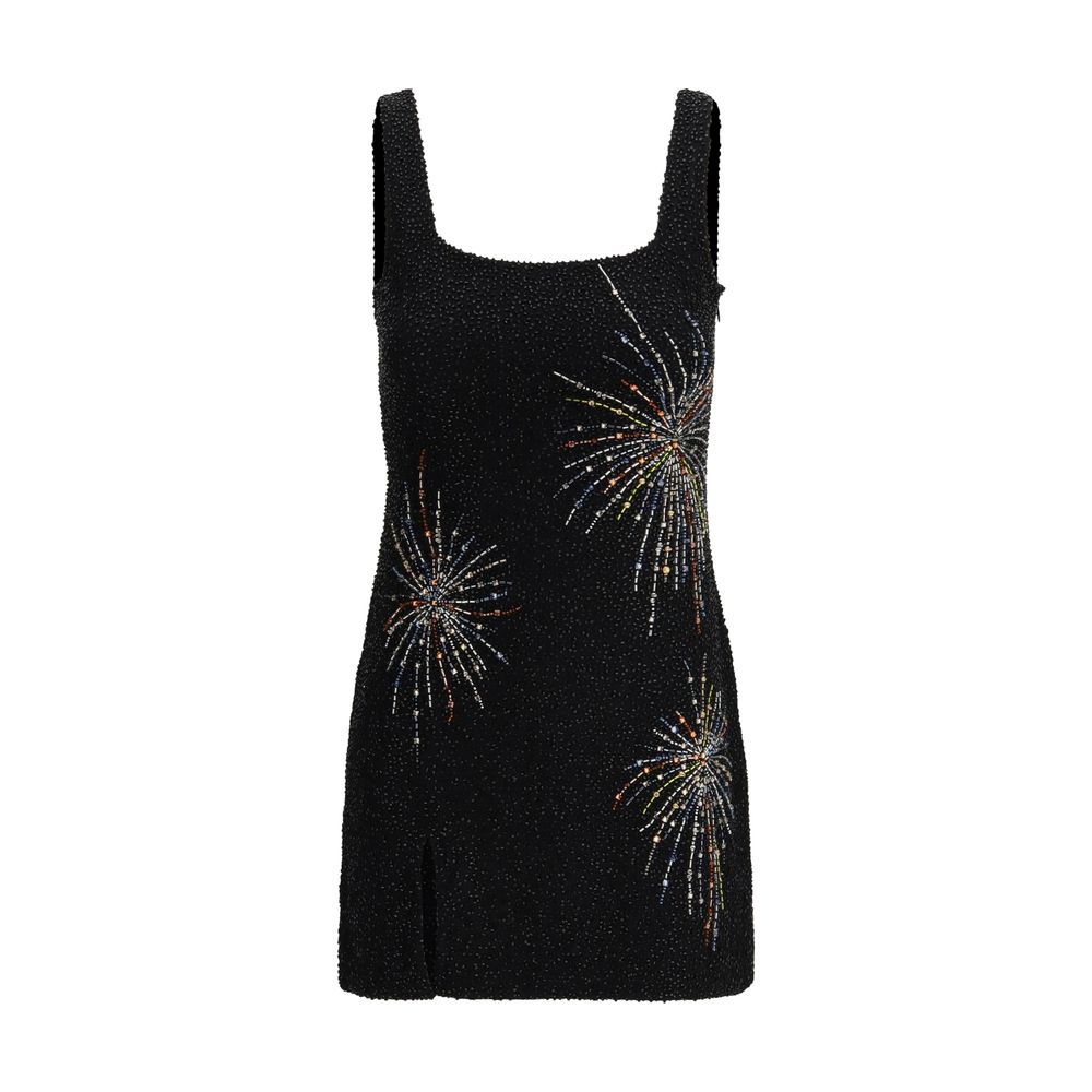 Dress by Staud for women in stretch nylon black, patterned & signature presents a sinuous silhouette, showcasing a sophisticated and sleeveless detailed with a sinuous short mini for a refined finish.