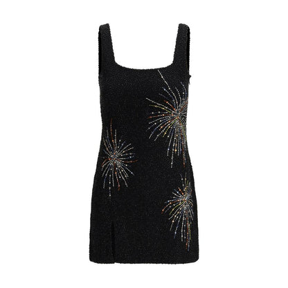 Dress by Staud for women in stretch nylon black, patterned & signature presents a sinuous silhouette, showcasing a sophisticated and sleeveless detailed with a sinuous short mini for a refined finish.