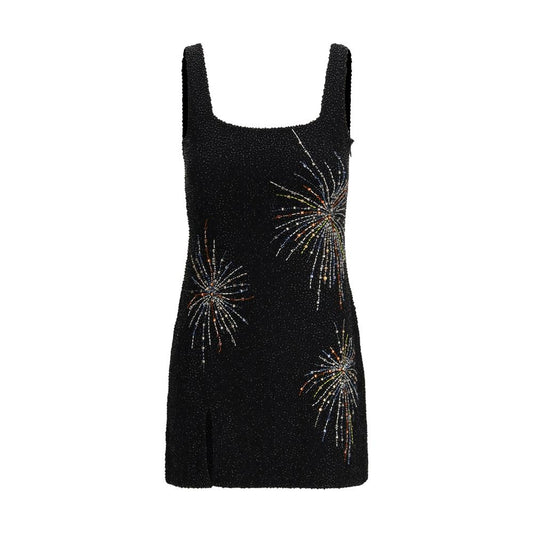 Dress by Staud for women in stretch nylon black, patterned & signature presents a sinuous silhouette, showcasing a sophisticated and sleeveless detailed with a sinuous short mini for a refined finish.