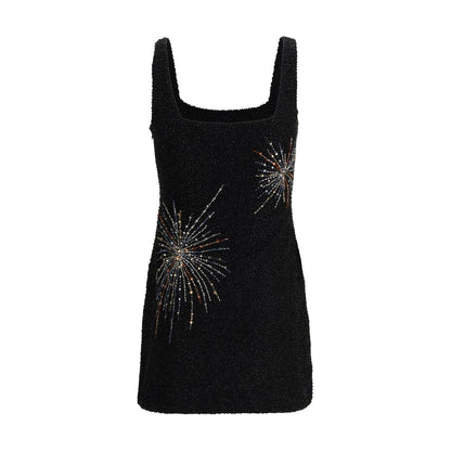 Dress by Staud for women in stretch nylon black, patterned & signature features an sultry silhouette defined by a and , falling to an sultry short mini for a sultry look.