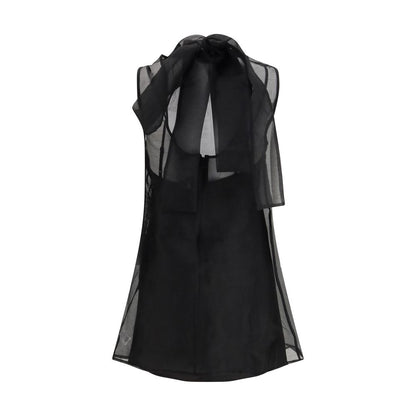 Dress by Staud for women in polyester & nylon black & transparent features an eye catching silhouette with a sophisticated , elegant , and a refined short mini for a eye catching aesthetic.