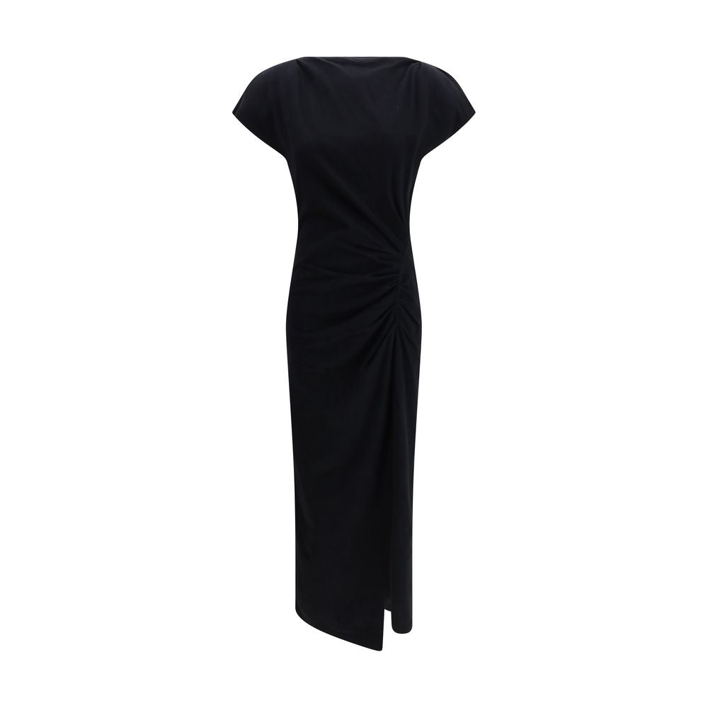 Dress by Isabel Marant for women in cotton black showcases a striking silhouette, elegantly detailed with a short-sleeve, refined boat neckline, and a striking short long for a striking finish.