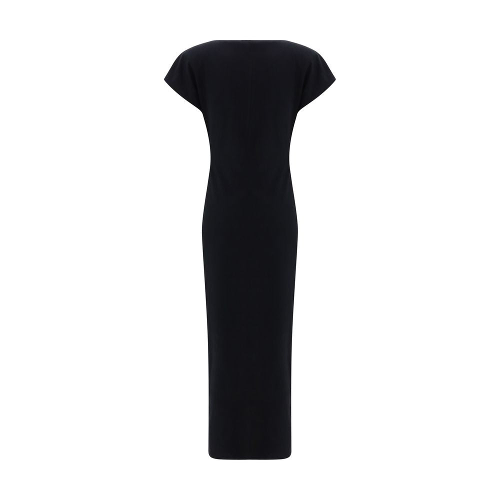 Dress by Isabel Marant for women in cotton black features a dramatic silhouette, showcasing an elegant boat neckline and that flows into a dramatic short long.