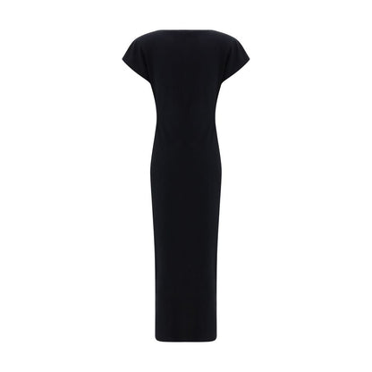 Dress by Isabel Marant for women in cotton black features a dramatic silhouette, showcasing an elegant boat neckline and that flows into a dramatic short long.