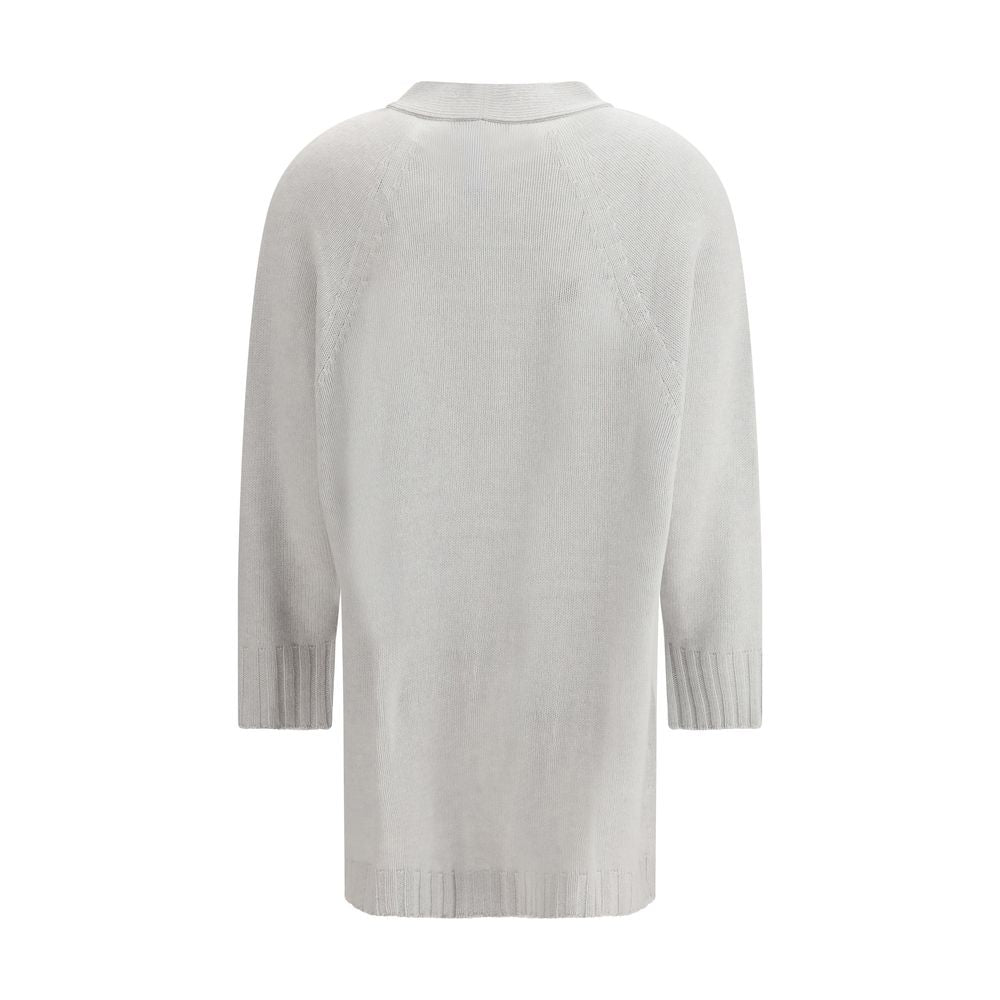 Cardigan by Fabiana Filippi for women in wool silk & capra leather gray showcases a luxurious silhouette, meticulously detailed with a sophisticated v-neck neckline and for a refined finish.