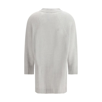 Cardigan by Fabiana Filippi for women in wool silk & capra leather gray showcases a luxurious silhouette, meticulously detailed with a sophisticated v-neck neckline and for a refined finish.