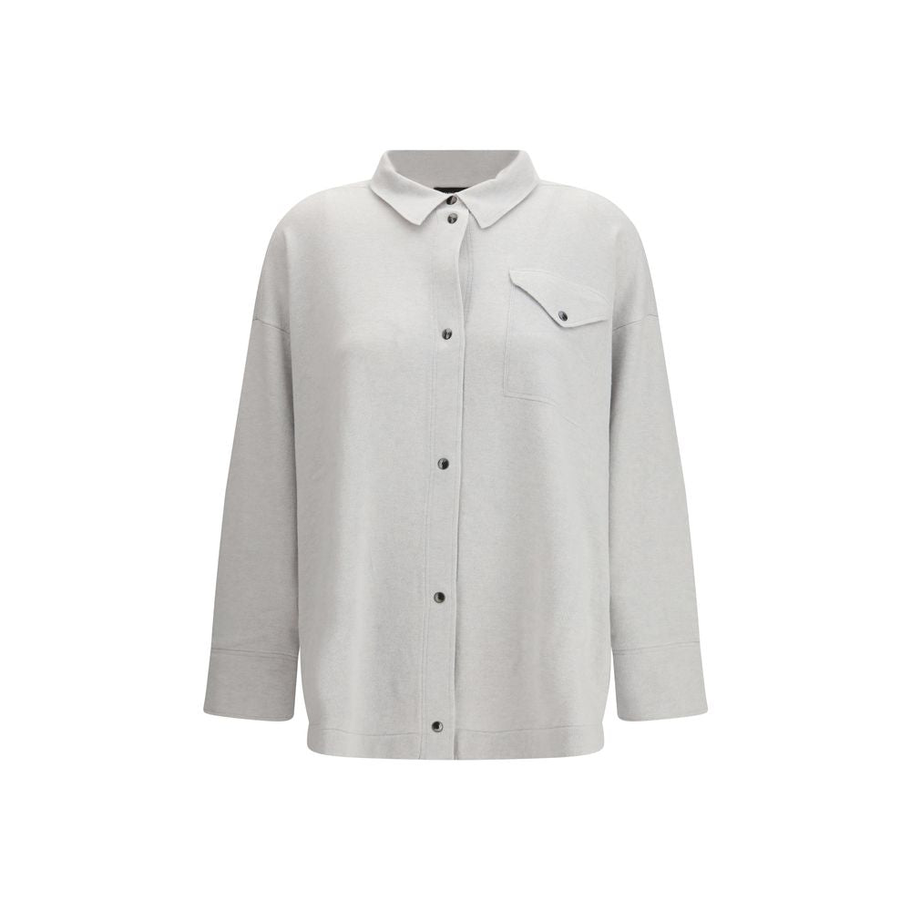 Shirt by Fabiana Filippi for women in wool silk & capra leather gray features an architectural silhouette with a refined long-sleeve and elegant for a architectural look.