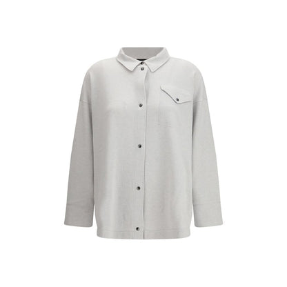 Shirt by Fabiana Filippi for women in wool silk & capra leather gray features an architectural silhouette with a refined long-sleeve and elegant for a architectural look.