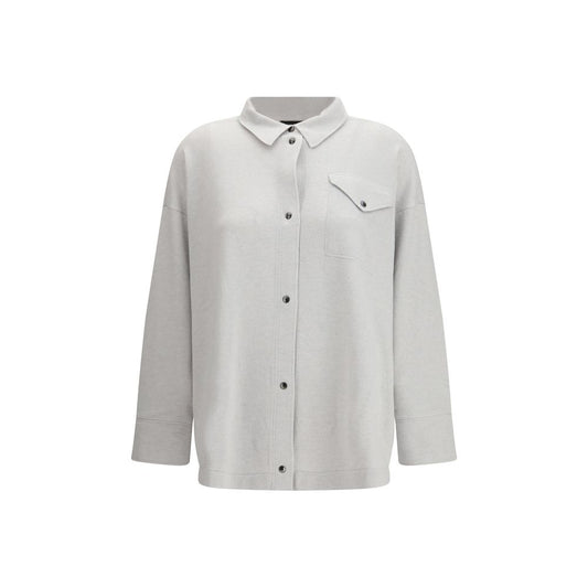 Shirt by Fabiana Filippi for women in wool silk & capra leather gray features an architectural silhouette with a refined long-sleeve and elegant for a architectural look.
