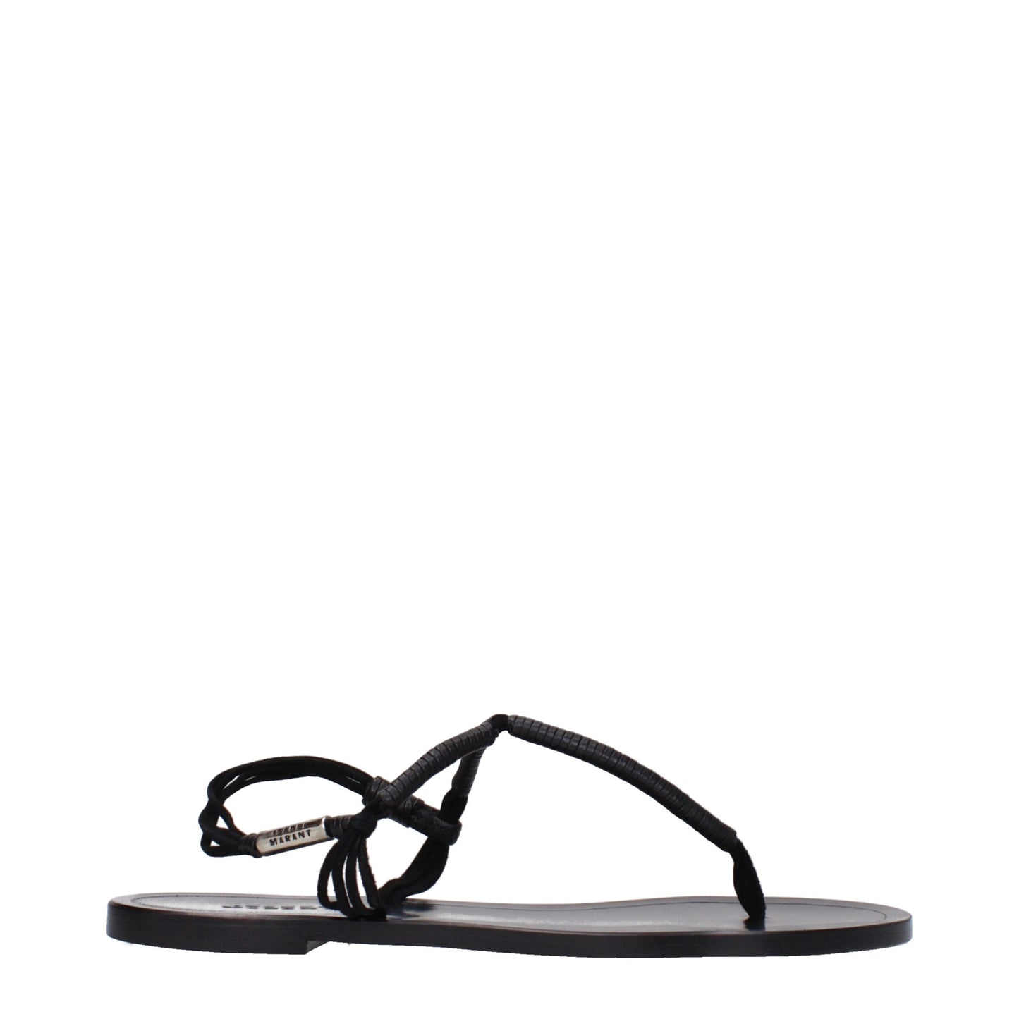Flat Flip-Flop Sandals by Isabel Marant for women in leather and black presents a captivating silhouette, showcasing the signature style of the Women's Leather Flat Flip-Flop Sandals with a captivating flat and captivating open toe style.