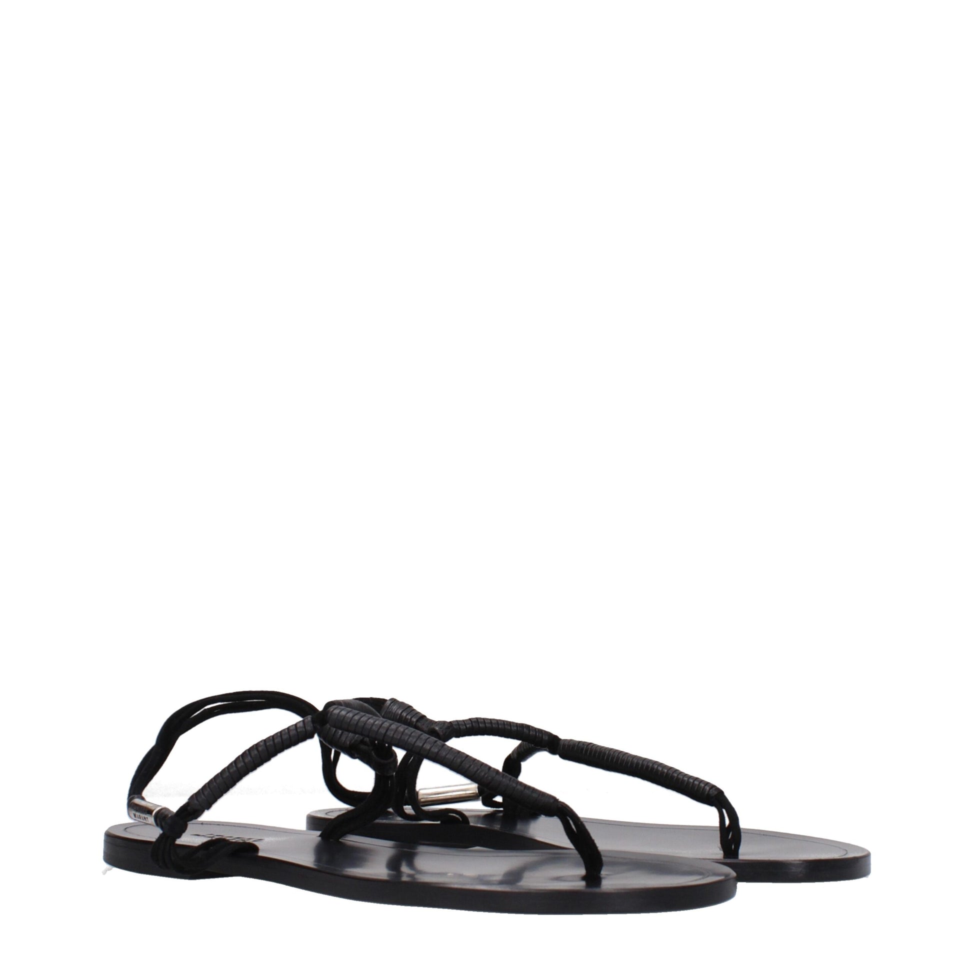 Flat Flip-Flop Sandals by Isabel Marant for women in leather black features an exquisite silhouette, showcasing the exquisite Women's Leather Flat Flip-Flop Sandals with a flat and open toe style.