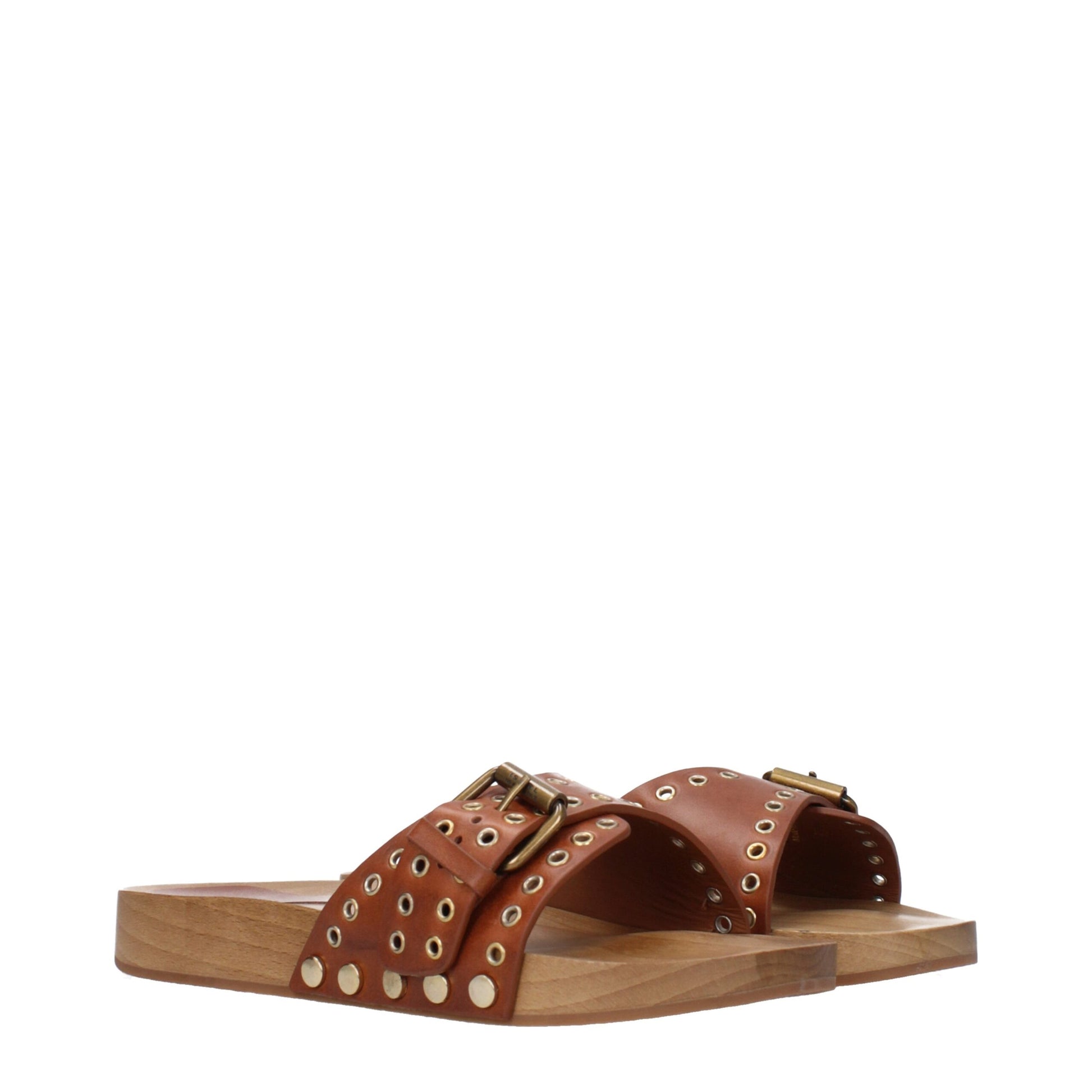 Flat Clogs Slippers by Isabel Marant for women in leather & rubber and brown presents a sculptural silhouette as Women's Leather & Rubber Flat Clogs Slippers, featuring a sculptural flat and a sculptural open toe style for refined comfort.