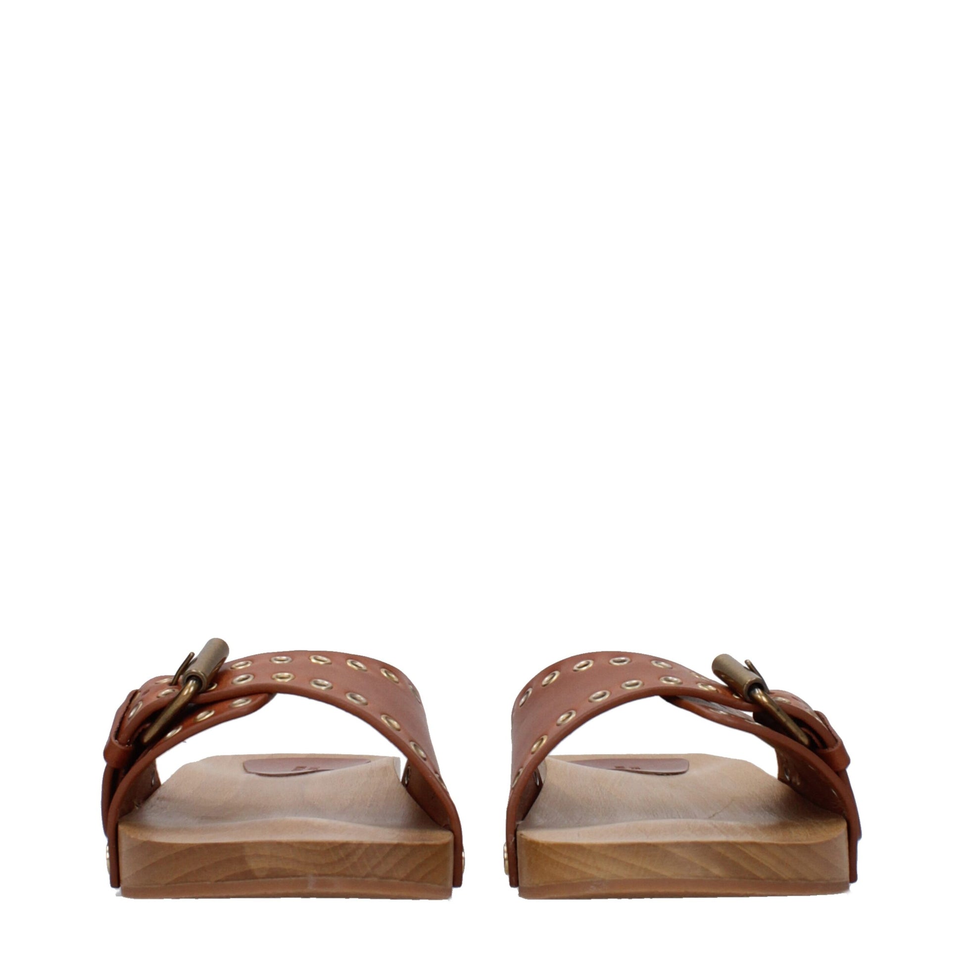 Flat Clogs Slippers by Isabel Marant for women in leather & rubber brown features an effortless chic silhouette from the Women's Leather & Rubber Flat Clogs Slippers collection, showcasing a flat and effortless chic open toe style.