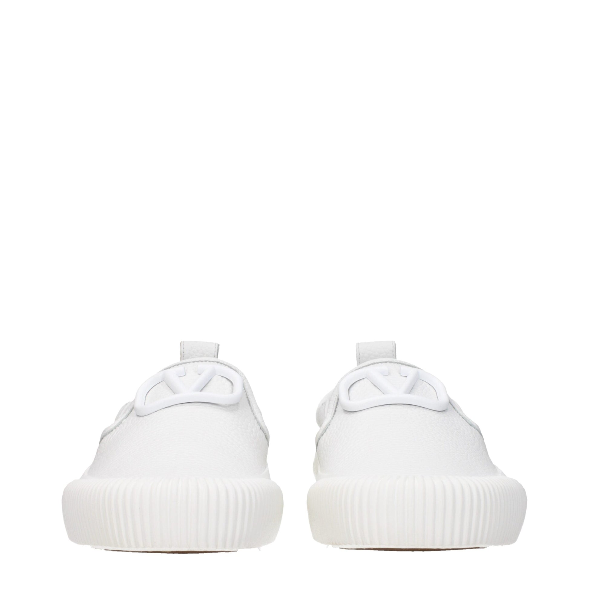 Flat Loafer Slip-On Shoes by Valentino Garavani for men in leather & rubber white features an ergonomic silhouette, perfectly showcasing Men's Leather & Rubber Flat Loafer Slip-On Shoes with its distinct flat and elegant round toe style.