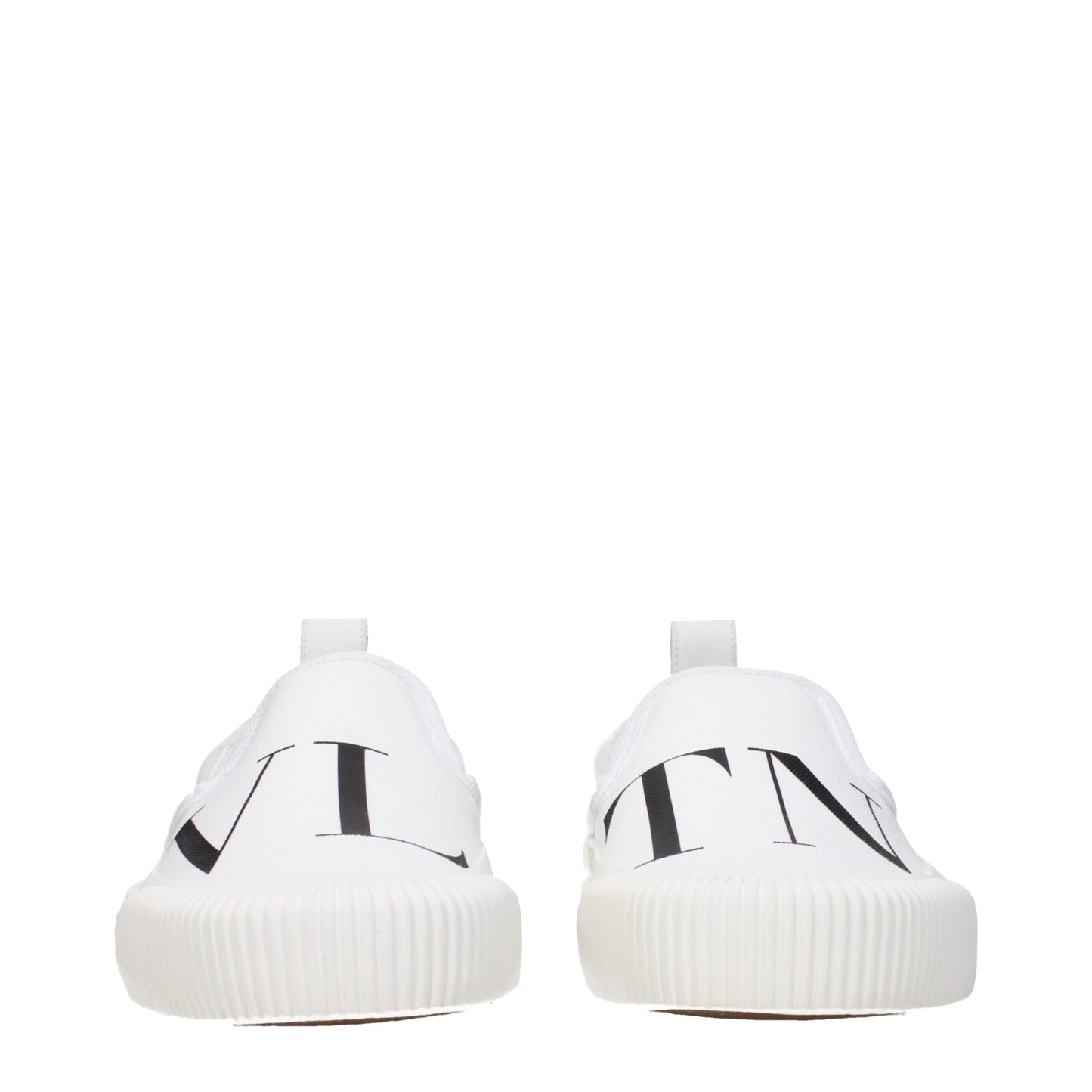 Flat Loafer Slip-On Shoes by Valentino Garavani for men in rubber & fabric white features an effortless chic silhouette, showcasing the Men's Rubber & Fabric Flat Loafer Slip-On Shoes design with an effortless chic flat and a round toe style for a effortless chic look.