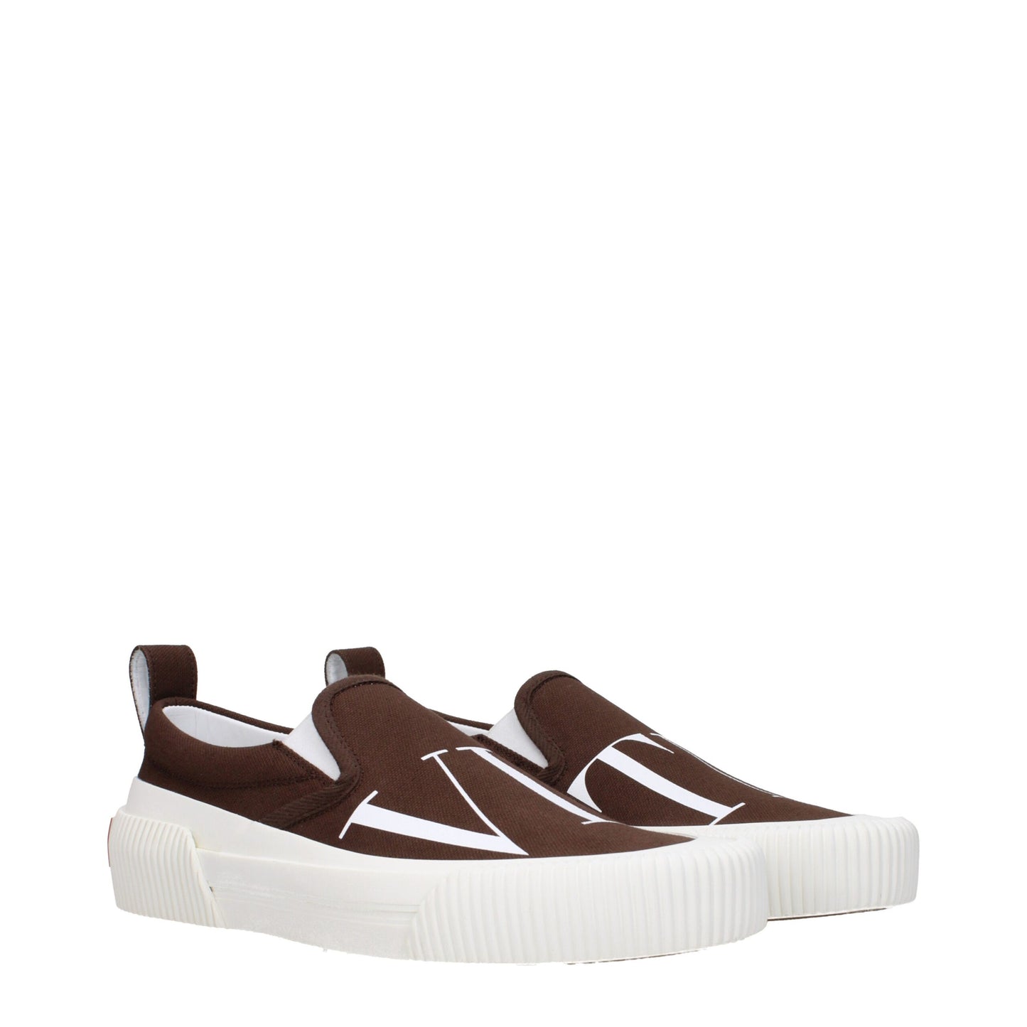 Flat Loafer Slip-On Shoes by Valentino Garavani for men in rubber & fabric brown showcases a resplendent Men's Rubber & Fabric Flat Loafer Slip-On Shoes aesthetic, defined by its resplendent round toe style and elegant flat.