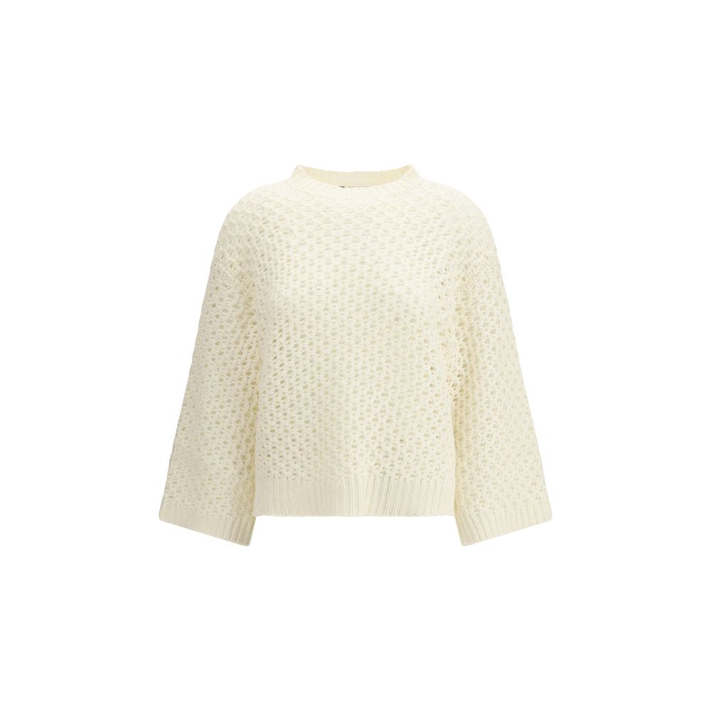 Sweatshirt by Fabiana Filippi for women in polyester capra leather & wool cream features an enviable silhouette, showcasing a premium and refined crew neckline for a truly enviable finish.
