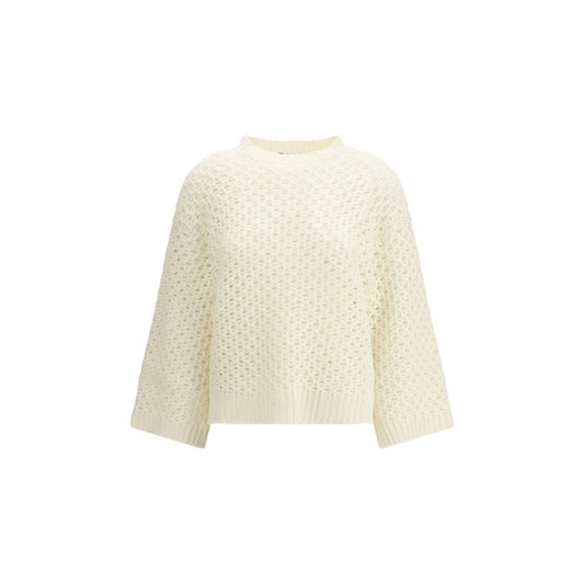 Sweatshirt by Fabiana Filippi for women in polyester capra leather & wool cream features an enviable silhouette, showcasing a premium and refined crew neckline for a truly enviable finish.