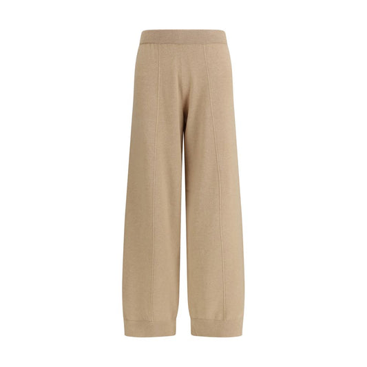 Trousers by Fabiana Filippi for women in cashmere silk & capra leather beige presents a perennial silhouette, meticulously tailored with a straight-leg, regular-fit & wide cut, long finish, and an elegant .