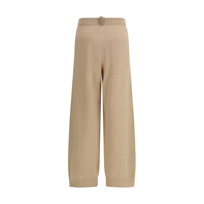 Trousers by Fabiana Filippi for women in cashmere silk & capra leather beige features an sartorial silhouette, showcasing a precise straight-leg, regular-fit & wide and long with a sartorial for a refined look.