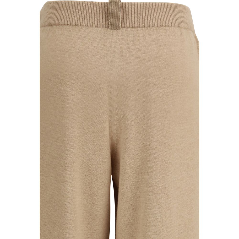 Trousers by Fabiana Filippi for women in cashmere silk & capra leather beige features a tailored silhouette with a tailored straight-leg, regular-fit & wide, defined by its long and a sophisticated .