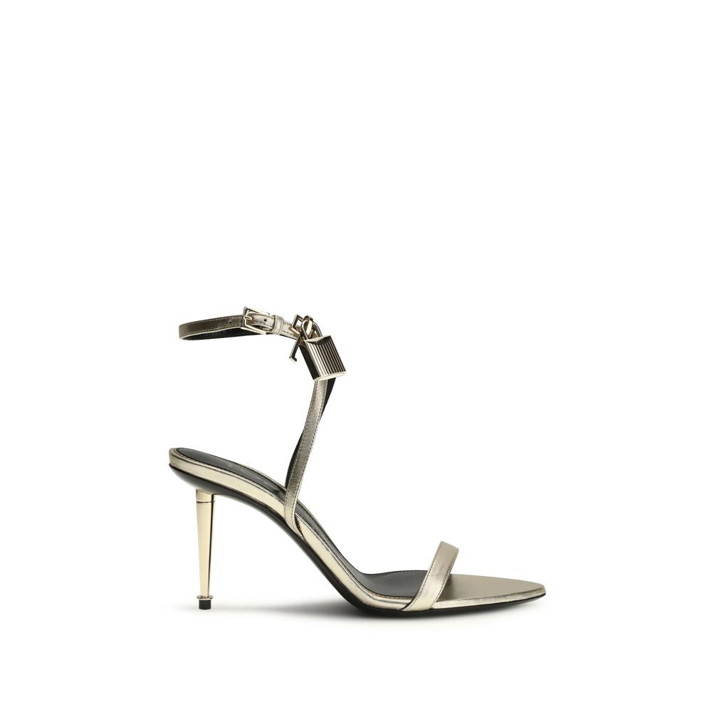 Stiletto Ankle Strap Sandals by Tom Ford for women in bos taurus calf leather gold & signature presents a sculptural silhouette, showcasing the Women's Bos Taurus Calf Leather Stiletto Ankle Strap Sandals design with a sculptural stiletto and pointed toe style for a premium look.