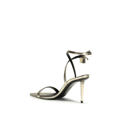 Stiletto Ankle Strap Sandals by Tom Ford for women in bos taurus calf leather and gold & signature presents a captivating silhouette, showcasing the signature style of the Women's Bos Taurus Calf Leather Stiletto Ankle Strap Sandals with a captivating stiletto and captivating pointed toe style.