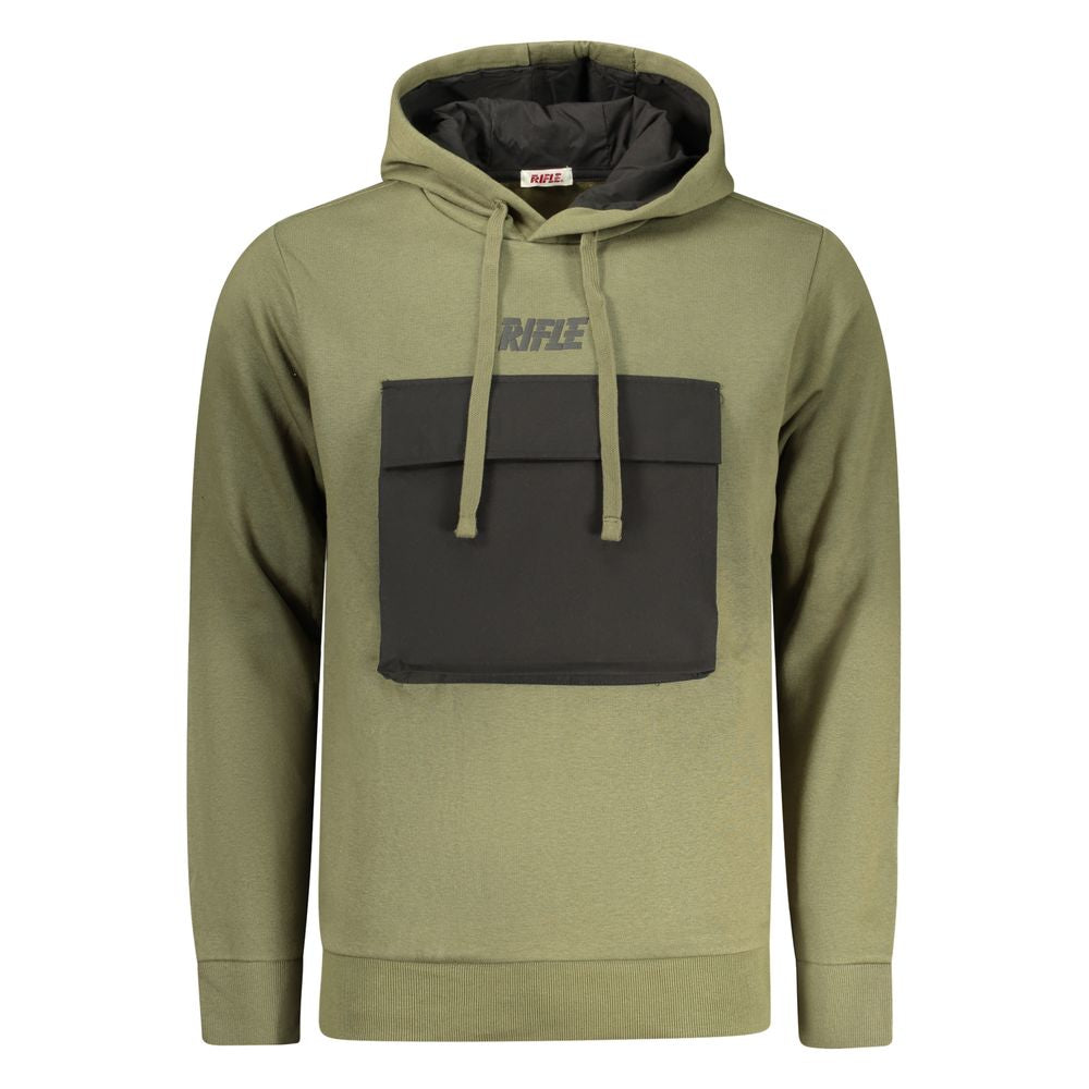 Hooded Sweatshirt Hoodie by Rifle for men in cotton polyester green & print features an dramatic silhouette, showcasing a sophisticated hooded neckline and dramatic for a refined, modern aesthetic.