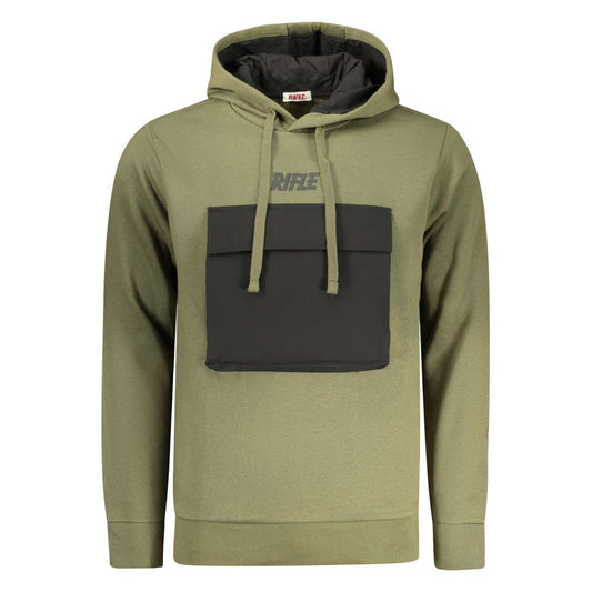 Hooded Sweatshirt Hoodie by Rifle for men in cotton polyester green & print features an dramatic silhouette, showcasing a sophisticated hooded neckline and dramatic for a refined, modern aesthetic.