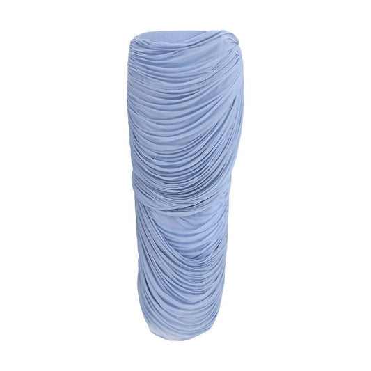 Skirt by Magda Butrym for women in stretch cupro copper & light-blue showcases a sultry silhouette, elegantly defined by its midi and the sophisticated sultry design of the Women's Stretch Cupro Midi Skirt.