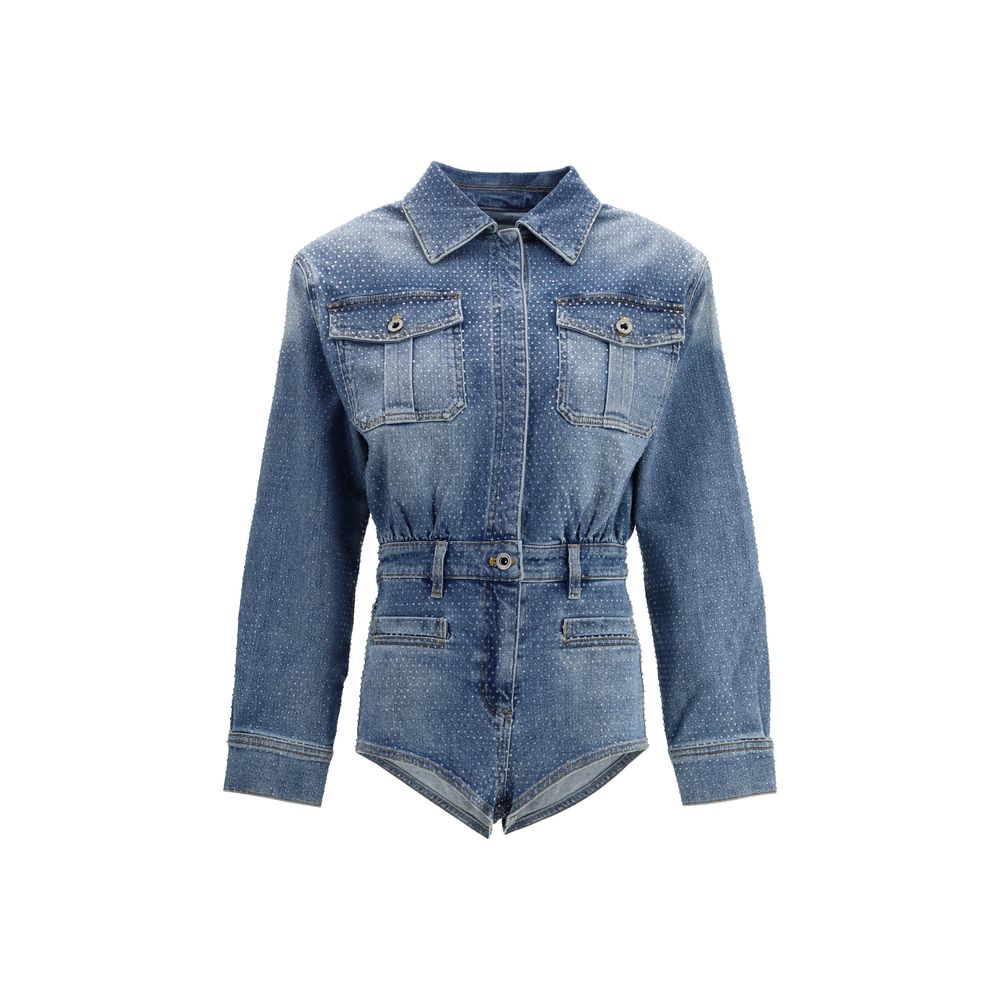 One-Piece by Self-Portrait for women in stretch denim cotton & rhinestone blue showcases a beautiful silhouette, elegantly detailed with a beautiful and for a sophisticated, beautiful finish.