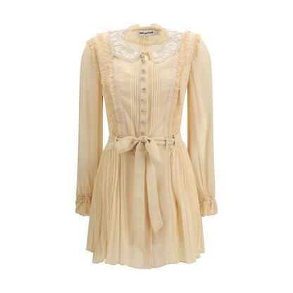 Dress by Self-Portrait for women in polyester & viscose cream features an sultry silhouette defined by a and long-sleeve, falling to an sultry short mini for a sultry look.