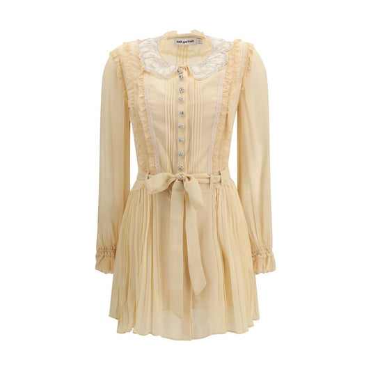 Dress by Self-Portrait for women in polyester & viscose cream features an sultry silhouette defined by a and long-sleeve, falling to an sultry short mini for a sultry look.