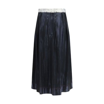 Skirt by Maison Margiela for women in silk acetate blue & signature showcases a sultry silhouette, elegantly defined by its midi and the sophisticated sultry design of the Four Stitches Women's Silk Acetate Midi Skirt.