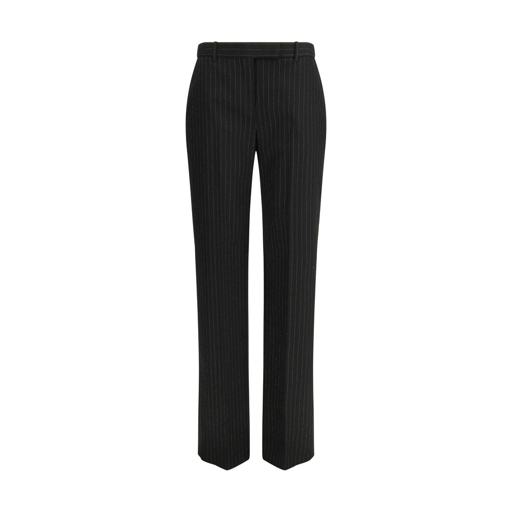 Trousers by Alexander McQueen for women in wool black, patterned & pinstripe presents a smart silhouette, meticulously detailed with a smart regular-fit, a smart long, and a smart .
