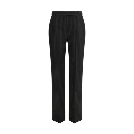 Trousers by Alexander McQueen for women in wool black, patterned & pinstripe presents a smart silhouette, meticulously detailed with a smart regular-fit, a smart long, and a smart .