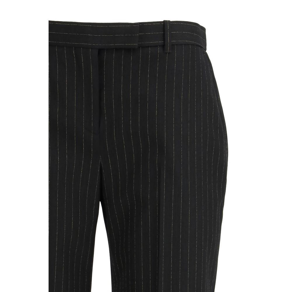 Trousers by Alexander McQueen for women in wool black, patterned & pinstripe features a artisanal silhouette, showcasing a sophisticated regular-fit with a long and for a artisanal finish.