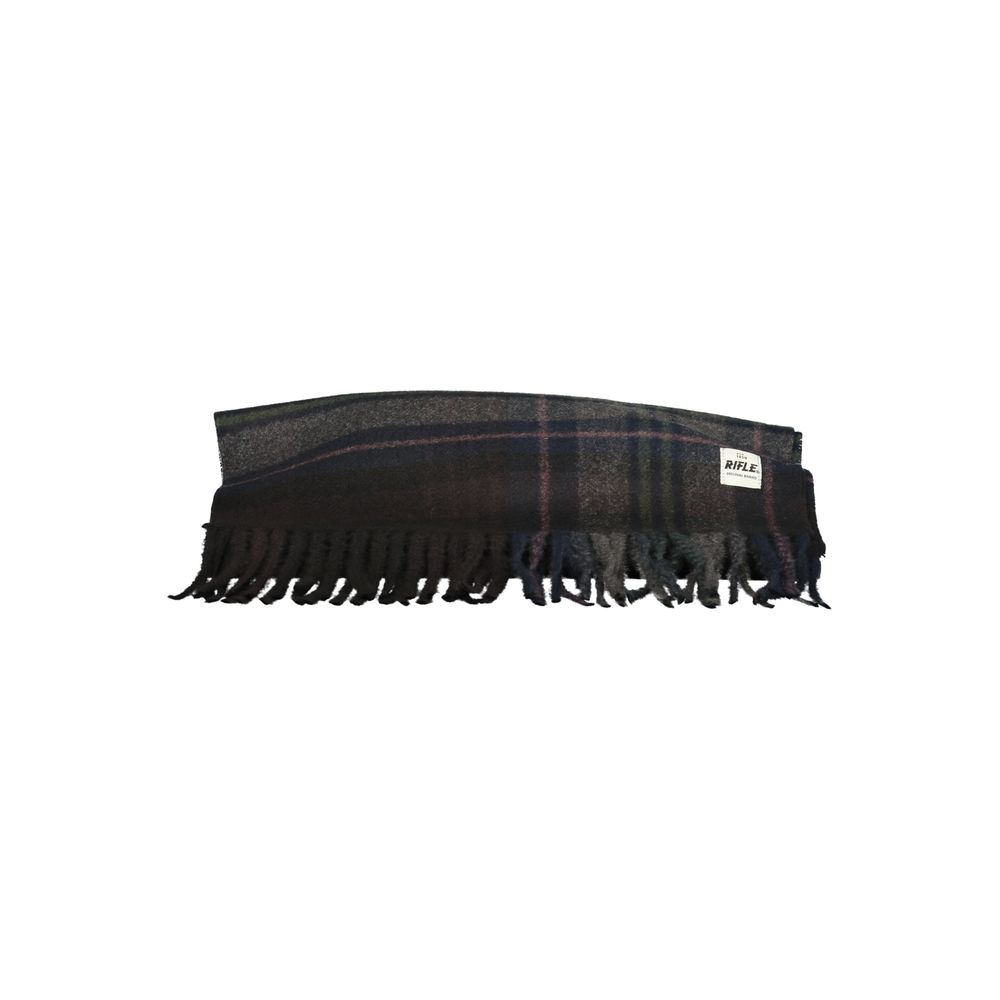 Scarf by Rifle for men in polyester & viscose black, patterned & tartan features a ethereal silhouette, artfully capturing the essence of the ethereal Polyester & Viscose Scarf design for a sophisticated look.