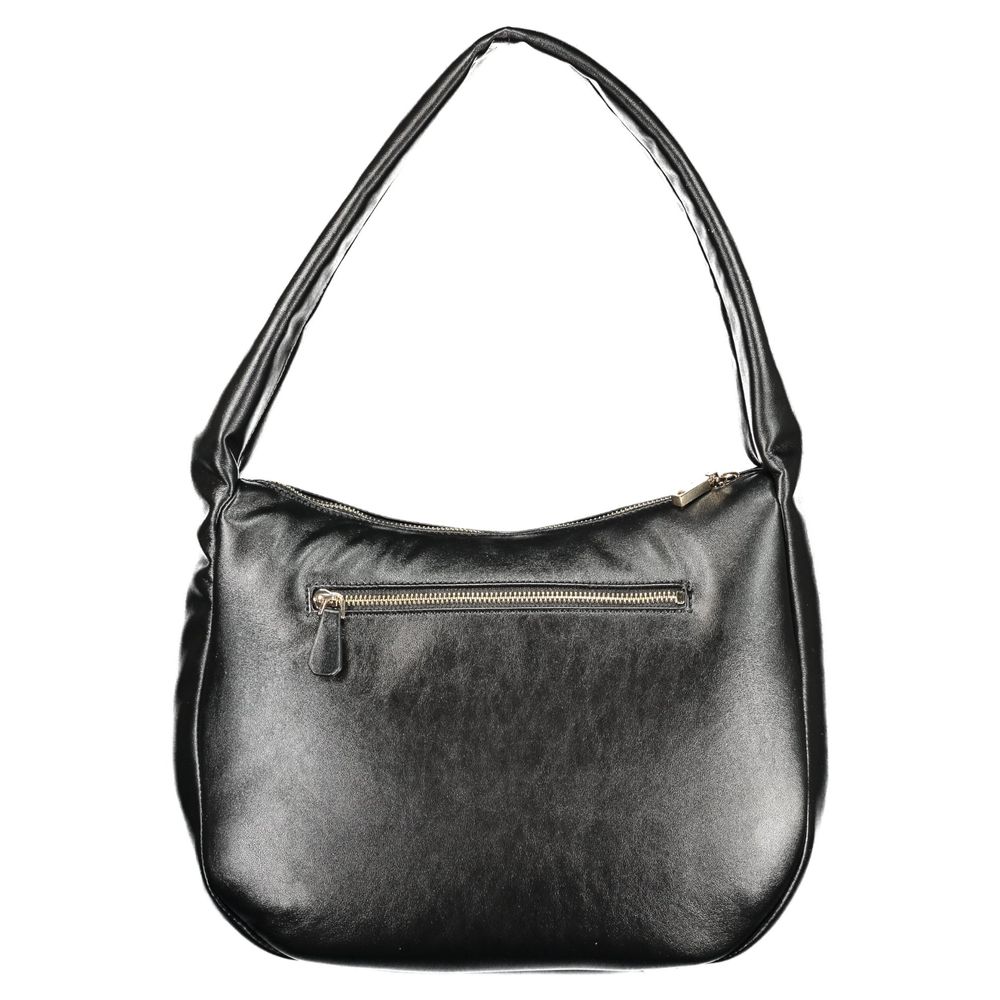 Handbag by Guess Jeans for women in polyurethane black features an refined silhouette, showcasing a secure zipper, ample external-pockets & internal-pockets, and versatile handle for a sophisticated refined aesthetic.