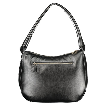 Handbag by Guess Jeans for women in polyurethane black features an refined silhouette, showcasing a secure zipper, ample external-pockets & internal-pockets, and versatile handle for a sophisticated refined aesthetic.