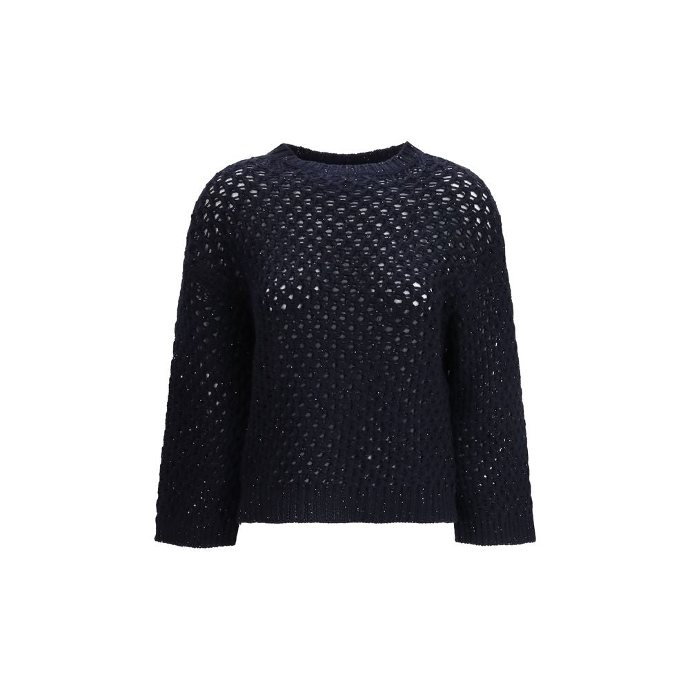Sweatshirt by Fabiana Filippi for women in polyester capra leather & wool black features an provocated silhouette, detailed with a provocated and a refined crew neckline for a sophisticated aesthetic.