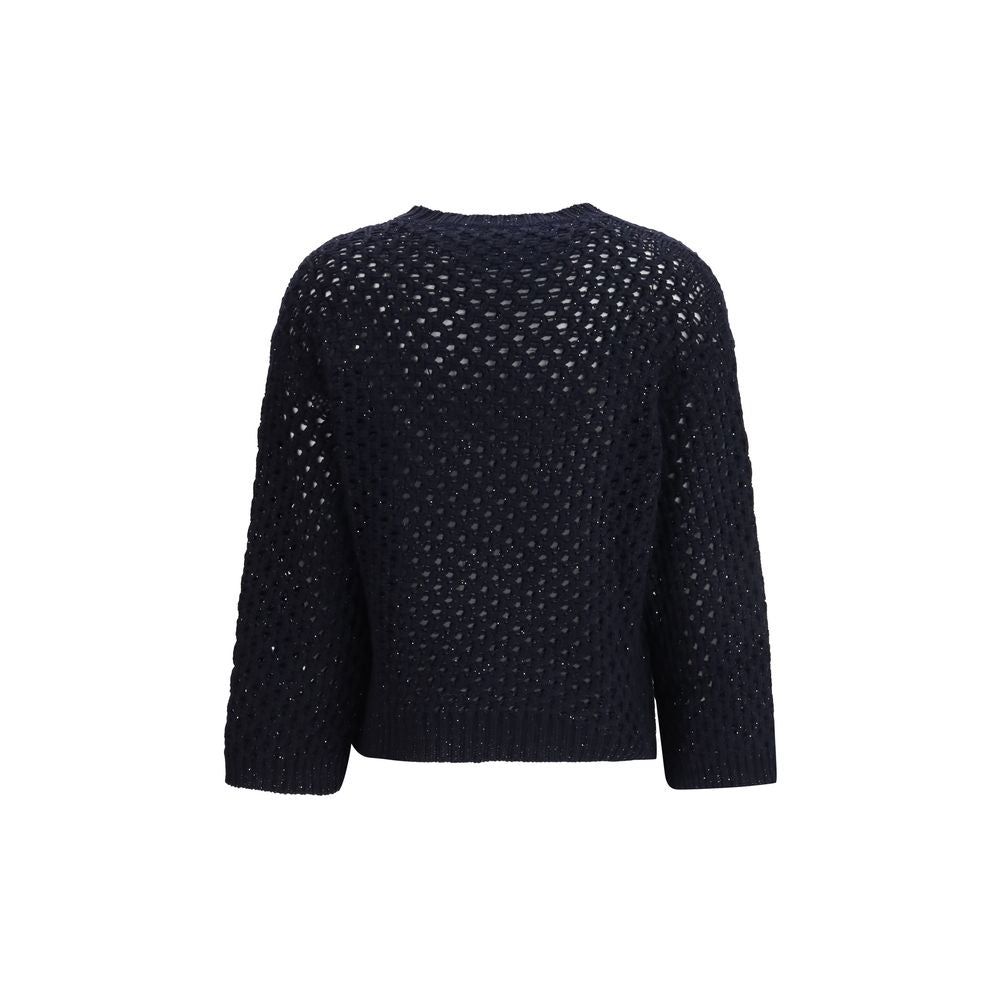 Sweatshirt by Fabiana Filippi for women in polyester capra leather & wool black showcases a slouchy chic silhouette, artfully detailed with a slouchy chic crew neckline and for a slouchy chic finish.