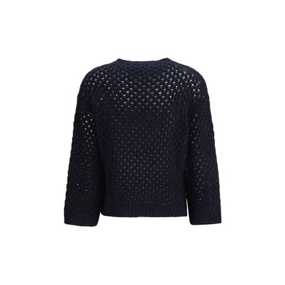 Sweatshirt by Fabiana Filippi for women in polyester capra leather & wool black showcases a slouchy chic silhouette, artfully detailed with a slouchy chic crew neckline and for a slouchy chic finish.