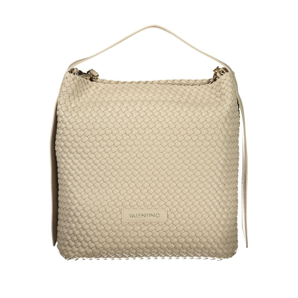This Handbag by Mario Valentino for women in polyurethane and beige presents a sculptural silhouette featuring a secure zipper, ample , and versatile shoulder-strap, adjustable-strap & handle for a sculptural finish.