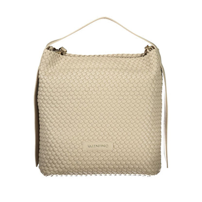 This Handbag by Mario Valentino for women in polyurethane and beige presents a sculptural silhouette featuring a secure zipper, ample , and versatile shoulder-strap, adjustable-strap & handle for a sculptural finish.