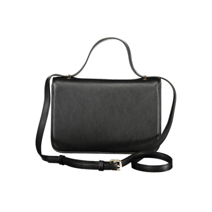 Shoulder Handbag by Mario Valentino for women in polyurethane black features an refined silhouette, showcasing a secure snap, ample built-in-compartments & internal-pockets, and versatile shoulder-strap for a sophisticated refined aesthetic.