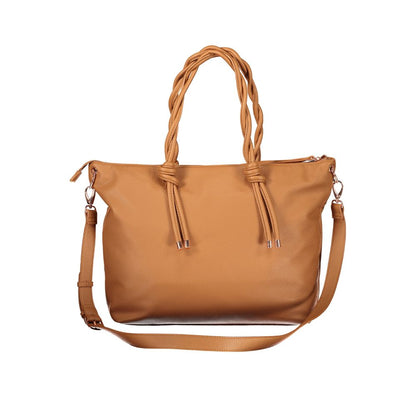 Handbag by Mario Valentino for women in polyurethane brown presents a ornamental silhouette, showcasing a secure zipper, ample document-holder & internal-pockets, and versatile shoulder-strap, handle & adjustable-strap for a ornamental finish.