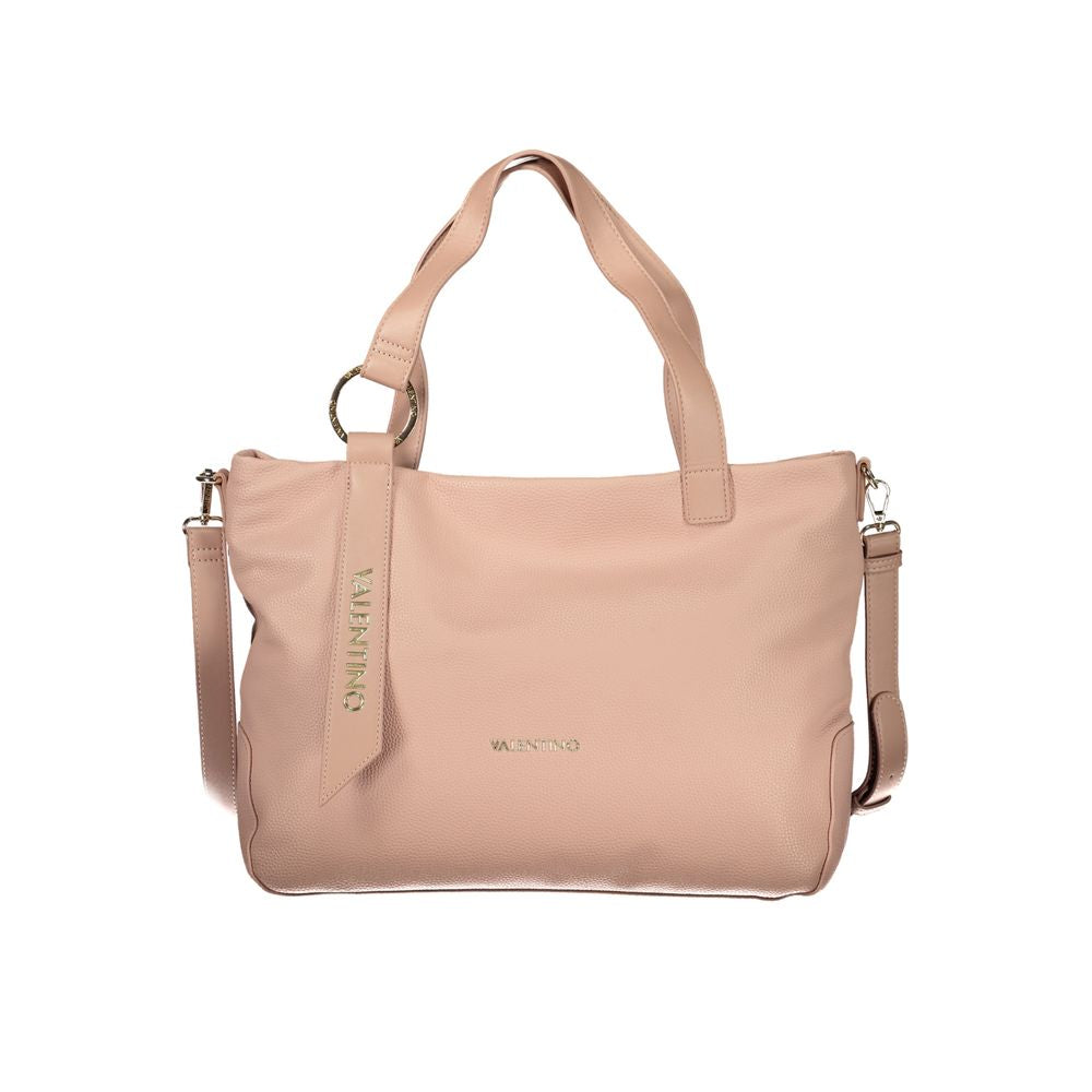 Tote Handbag by Mario Valentino for women in polyurethane beige, pink & signature features a signature silhouette, showcasing a secure zipper and signature internal-pockets with versatile adjustable-strap & handle for a sophisticated look.
