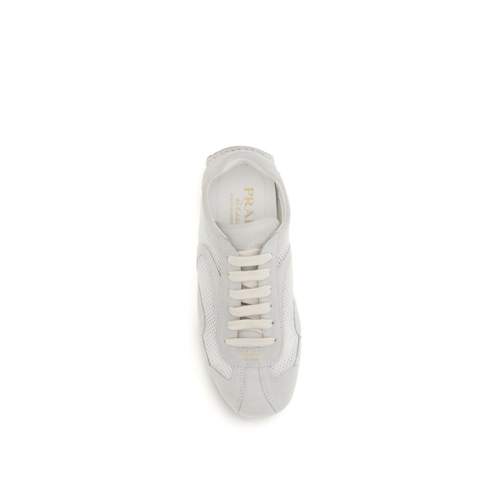 Sneakers by Prada for women in bos taurus suede calf leather white features an fashionable silhouette, showcasing the premium Women's Low Top Bos Taurus Suede Calf Leather Sneakers in a fashionable low-top style that offers a fashionable finish for refined style.