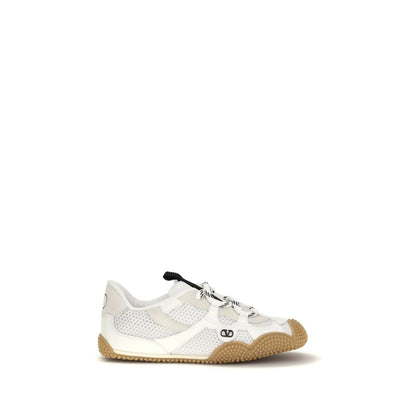 Valentino Garavani V Logo Women's Athletic Polyamide & Bos Taurus Calfskin Leather Sneakers - White Signature Striped